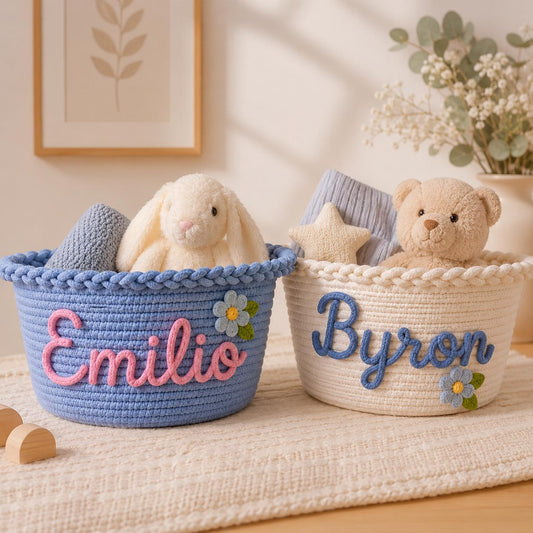 Personalized Cotton Rope Baby Basket, Custom Name Woven Storage Basket, Nursery Organizer, Baby Shower Gift