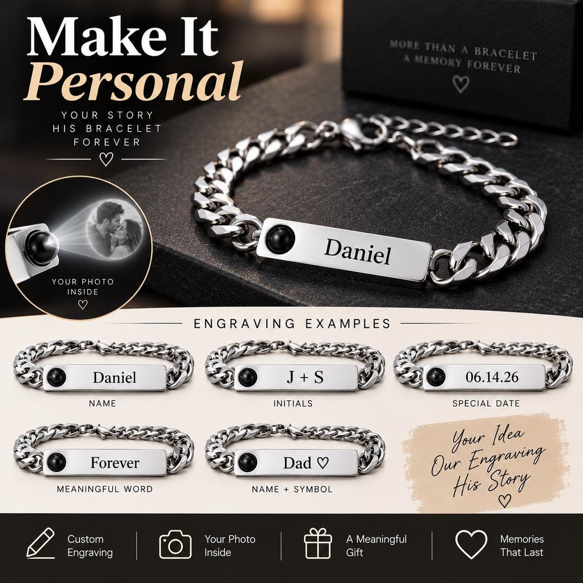 Men's Cuban link photo bracelet options