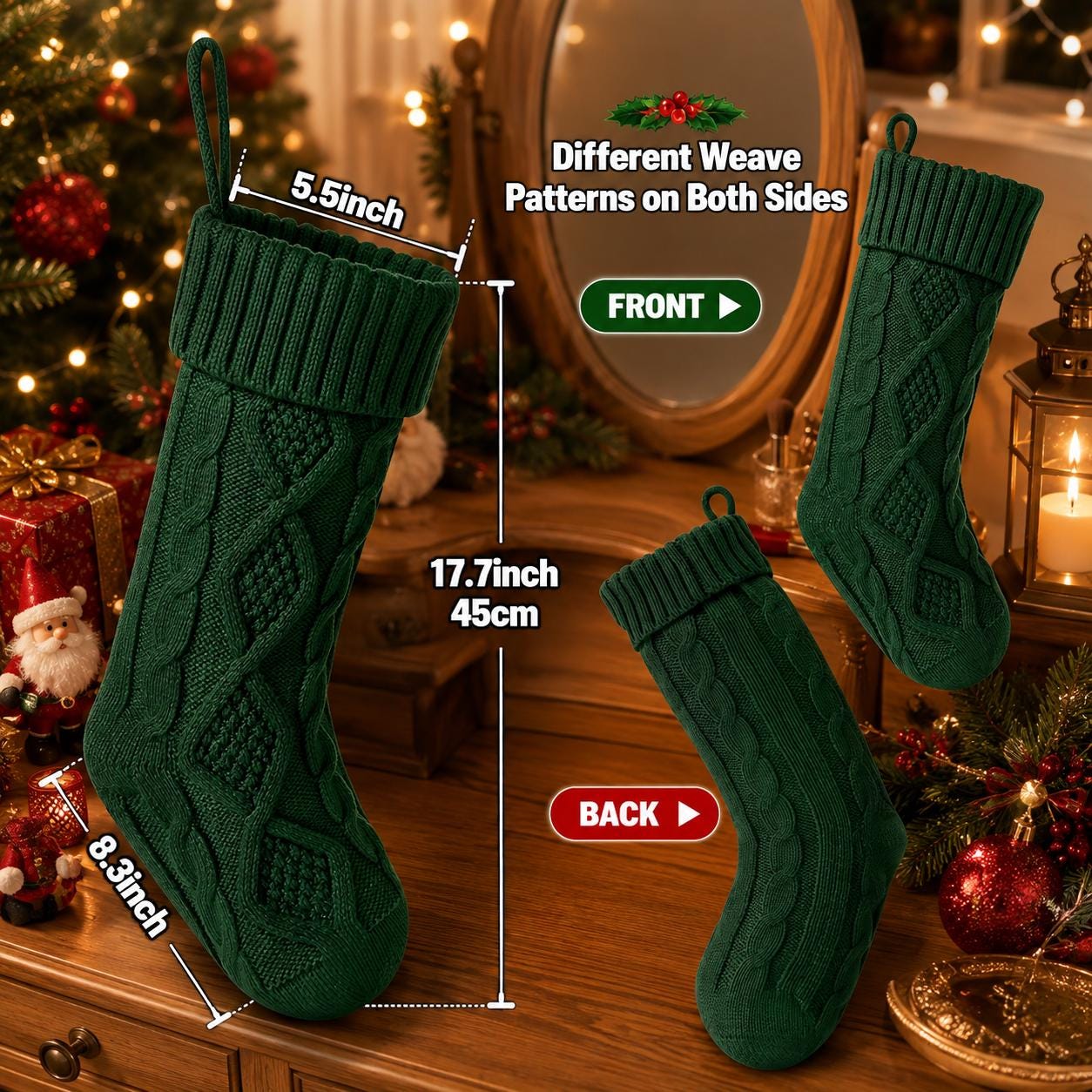 Personalized Christmas Stocking with Name, Custom Knitted Stocking, Embroidered Xmas Stocking, Family Holiday Gift, Christmas Decor