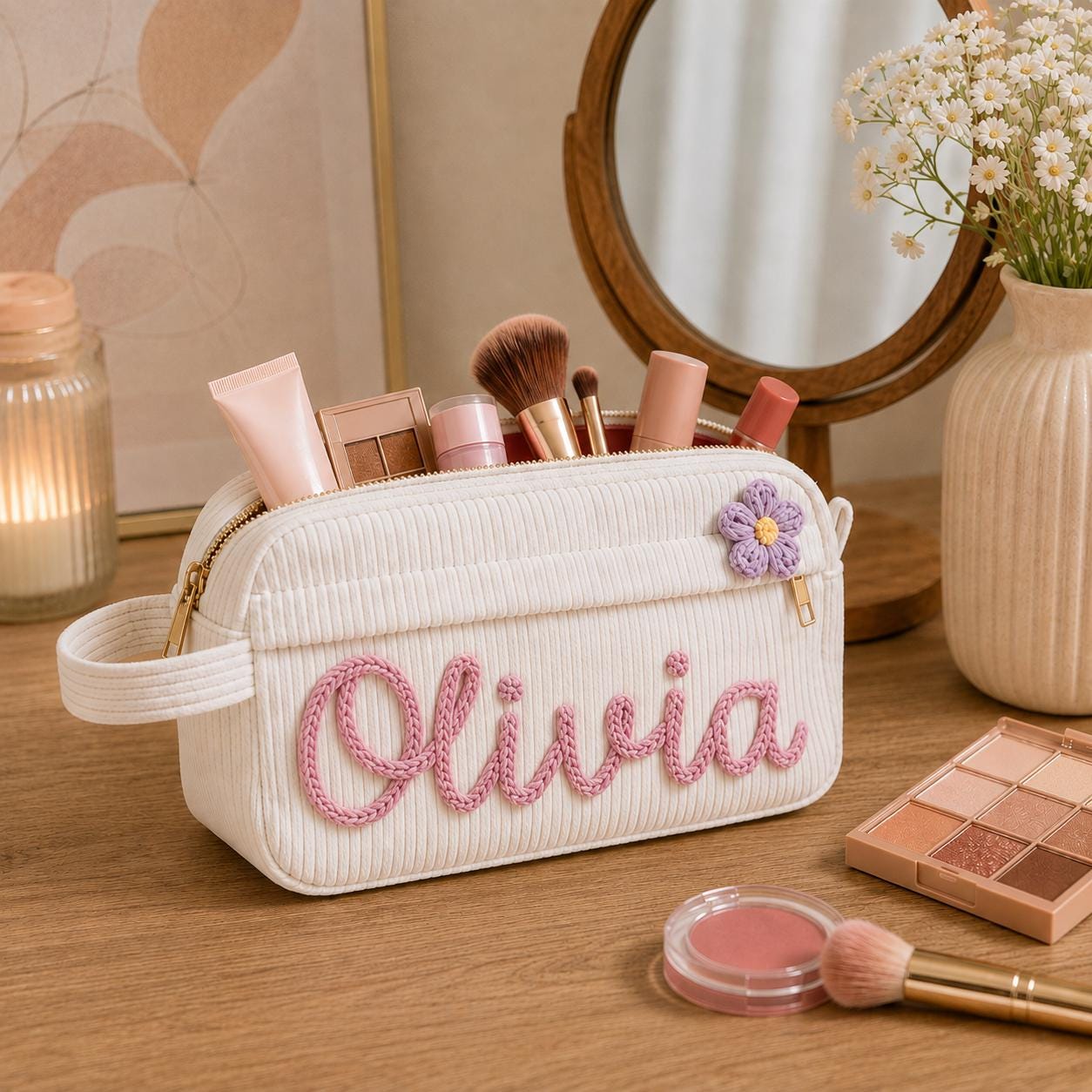 Personalized Corduroy Pencil Case, Custom Name Pouch, Back to School Gift, Monogram Pencil Bag with Yarn Name, Kids Gift