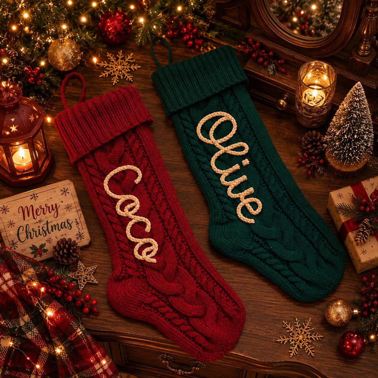 Personalized Christmas Stocking with Name, Custom Knitted Stocking, Embroidered Xmas Stocking, Family Holiday Gift, Christmas Decor