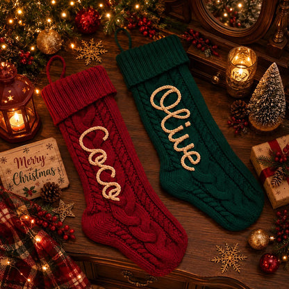 Personalized Christmas Stocking with Name – close-up of embroidered personalized name