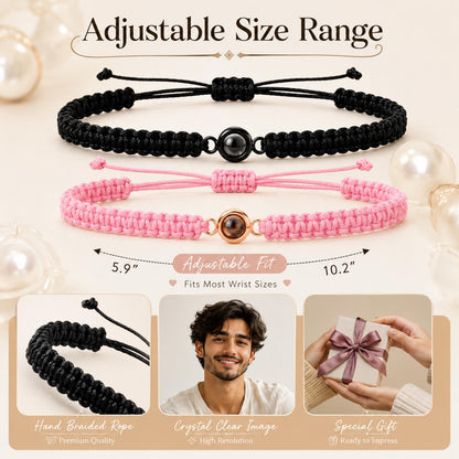Black and pink braided projection bracelets with an adjustable 5.9 to 10.2 inch fit