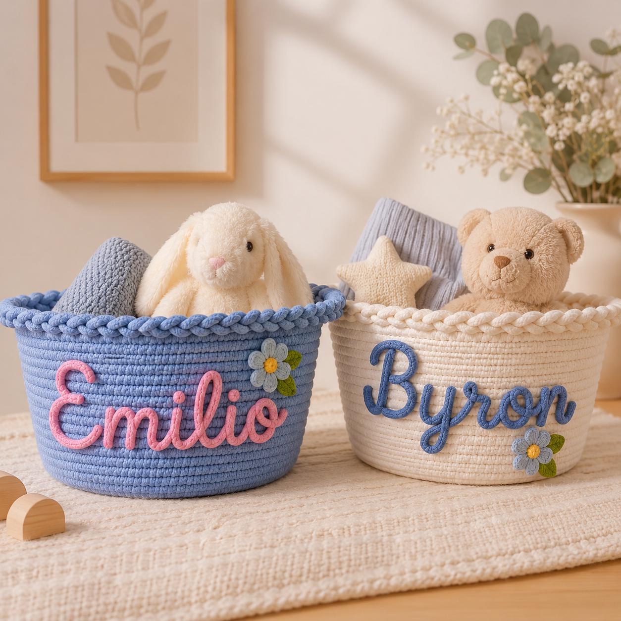 Personalized Cotton Rope Baby Basket, Custom Name Woven Storage Basket, Nursery Organizer, Baby Shower Gift