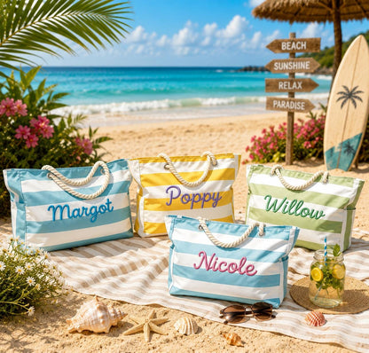 Personalized Chenille Beach Bag with Name – full product view