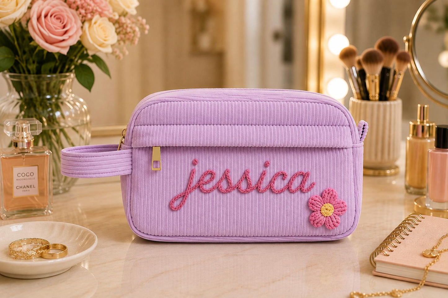 Personalized Corduroy Pencil Case, Custom Name Pouch, Back to School Gift, Monogram Pencil Bag with Yarn Name, Kids Gift