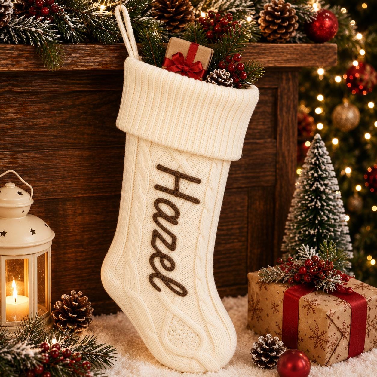 Personalized Christmas Stocking with Name, Custom Knitted Stocking, Embroidered Xmas Stocking, Family Holiday Gift, Christmas Decor