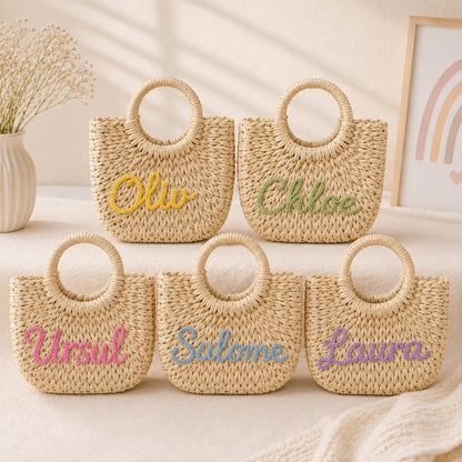 Personalized Straw Bag for Girls with Name – available color and yarn options
