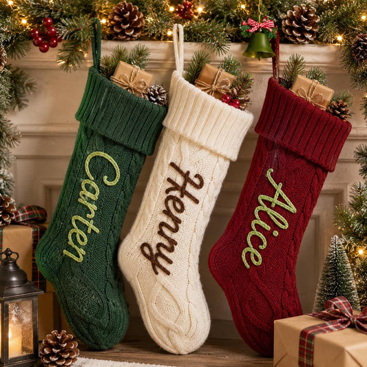 Personalized Christmas Stocking with Name, Custom Knitted Stocking, Embroidered Xmas Stocking, Family Holiday Gift, Christmas Decor