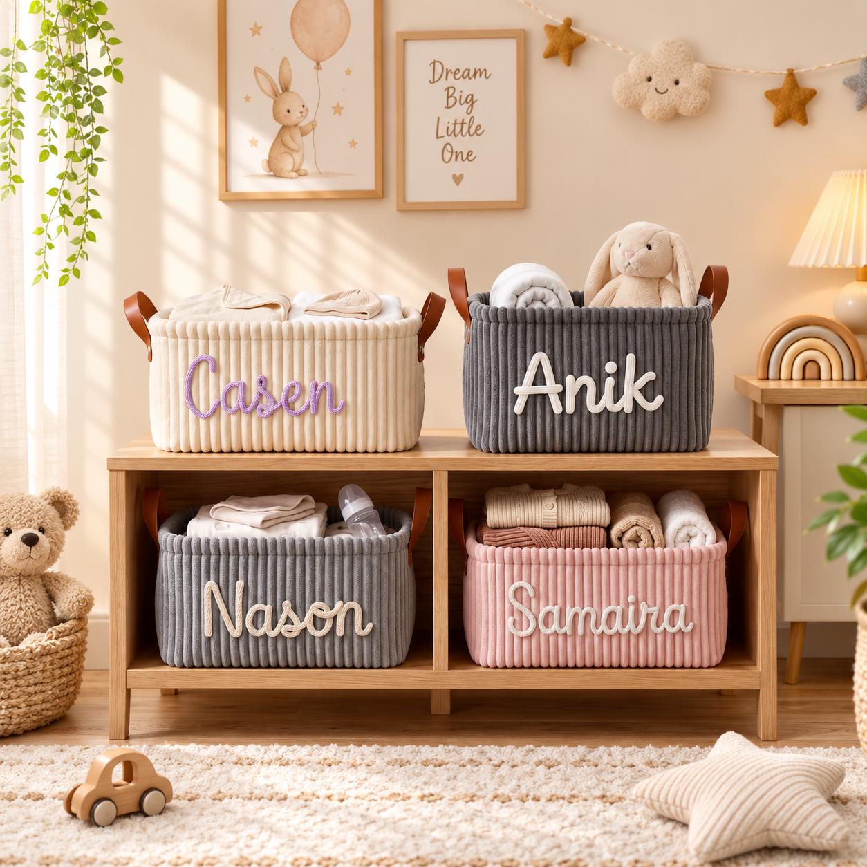 Personalized Embroidery Baby Storage Basket with Name, Custom Nursery Basket, Baby Shower Gift, Newborn Gift Basket with Icon