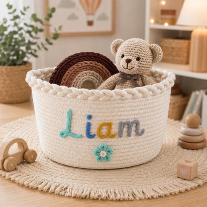 Personalized Cotton Rope Basket with Icon – size and dimension details
