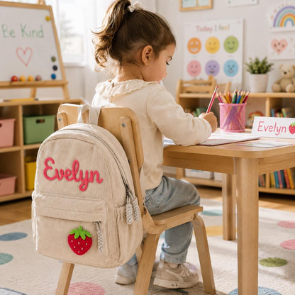 Personalized Corduroy Kids Backpack with Name – available color and yarn options