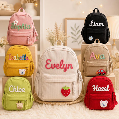 Personalized Corduroy Kids Backpack with Name – size and dimension details