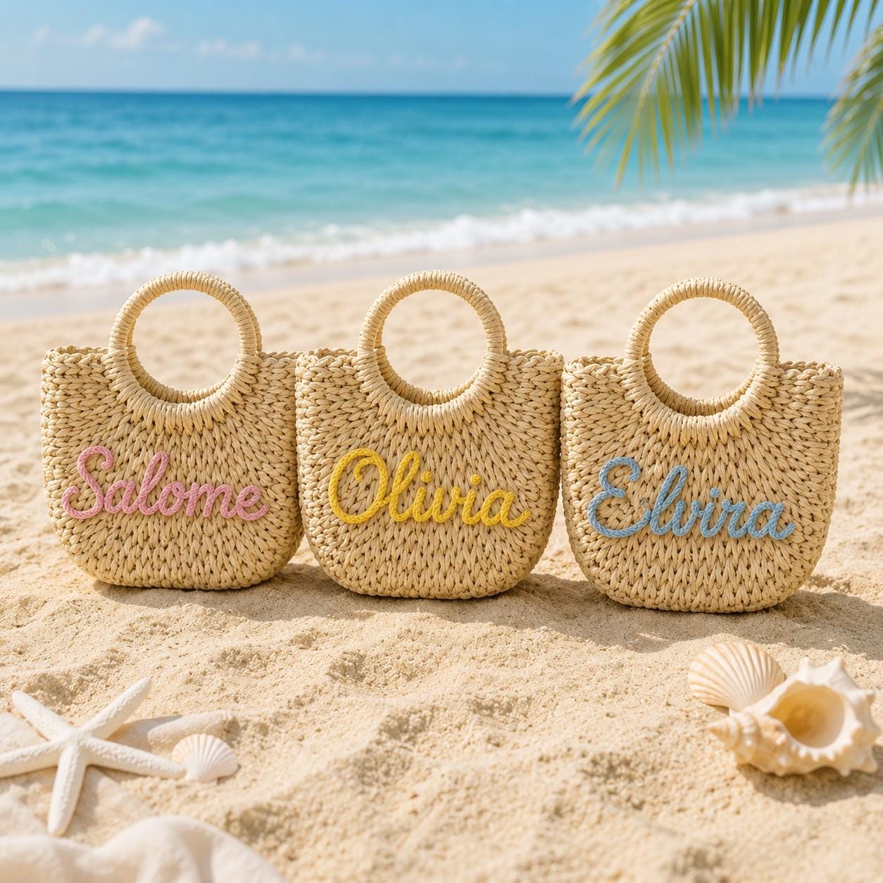 Personalized Straw Bag for Girls, Custom Name Kids Handbag, Woven Seagrass Purse, Gift for Little Girls