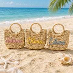 Personalized Straw Bag for Girls with Name – full product view