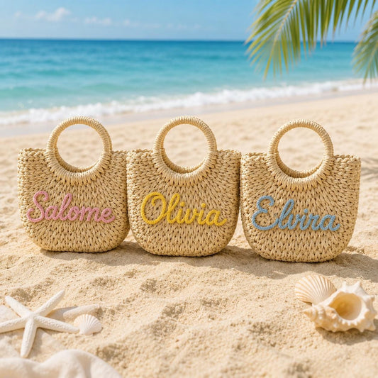 Personalized Straw Bag for Girls, Custom Name Kids Handbag, Woven Seagrass Purse, Gift for Little Girls