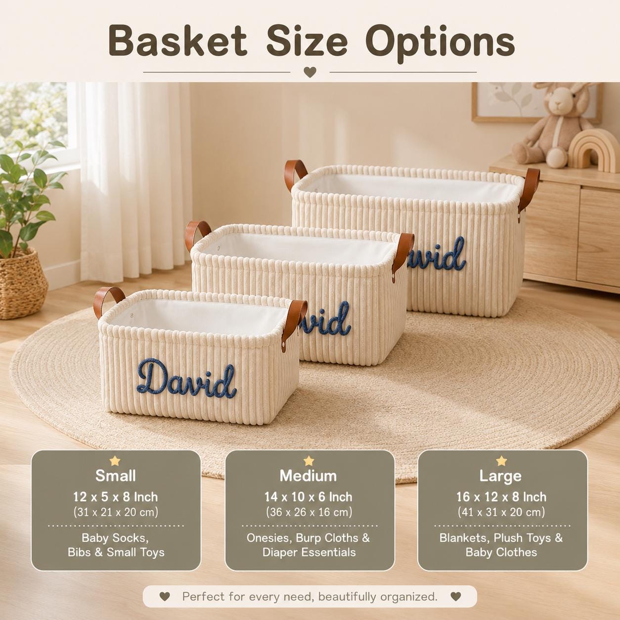 Personalized Embroidery Baby Storage Basket with Name, Custom Nursery Basket, Baby Shower Gift, Newborn Gift Basket with Icon