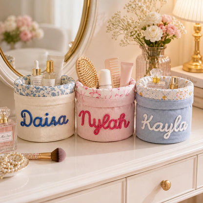 Personalized Corduroy Makeup Bag with Name – full product view
