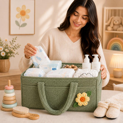Personalized Diaper Caddy Basket with Name – available color and yarn options