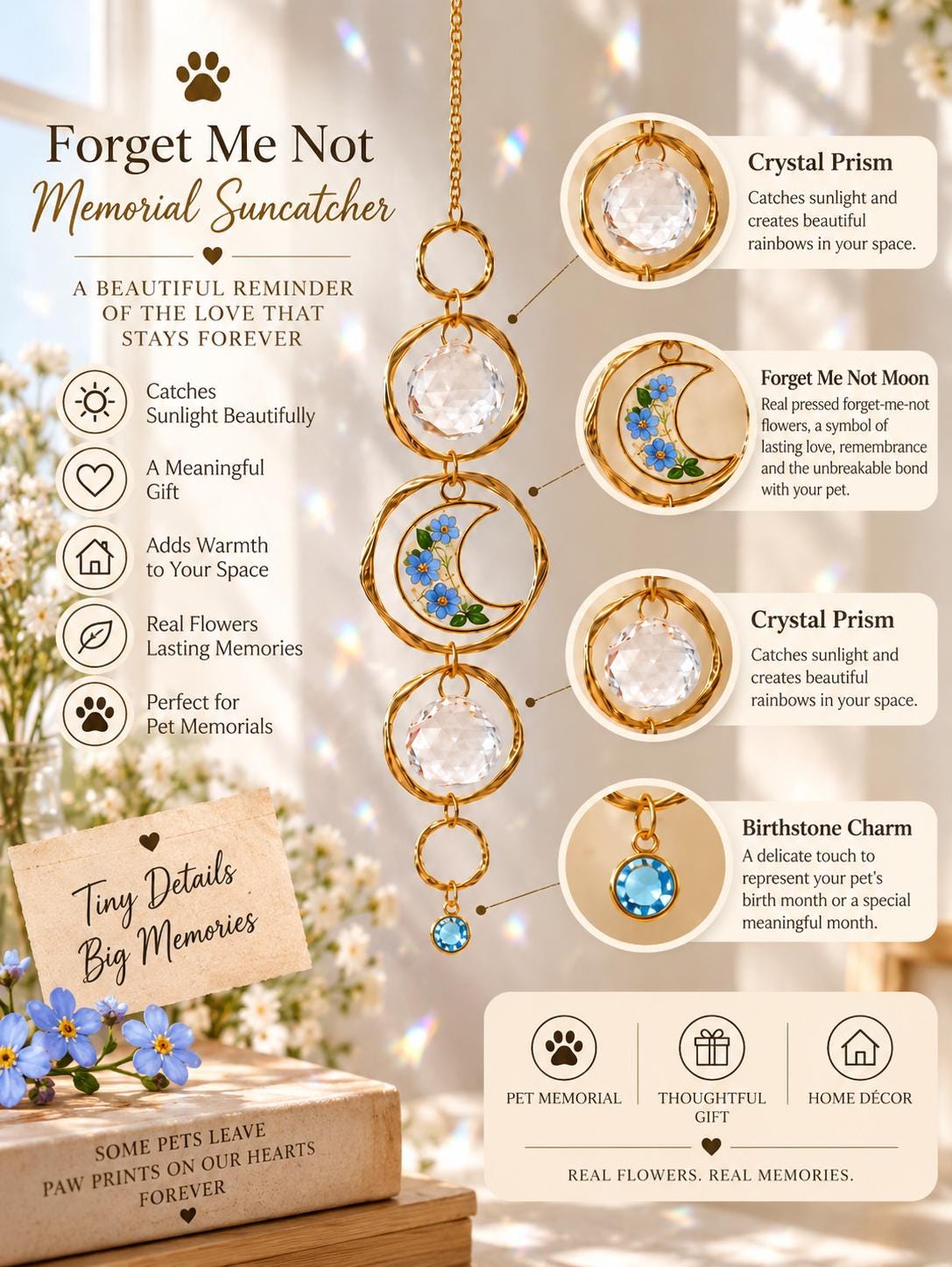 Personalized birthstone suncatcher with forget-me-not flowers - image 5