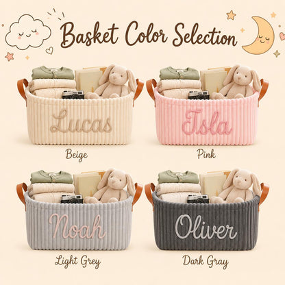 Personalized Corduroy Baby Storage Basket with Name – size and dimension details