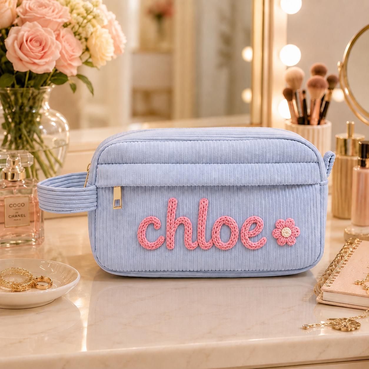Personalized Corduroy Pencil Case, Custom Name Pouch, Back to School Gift, Monogram Pencil Bag with Yarn Name, Kids Gift