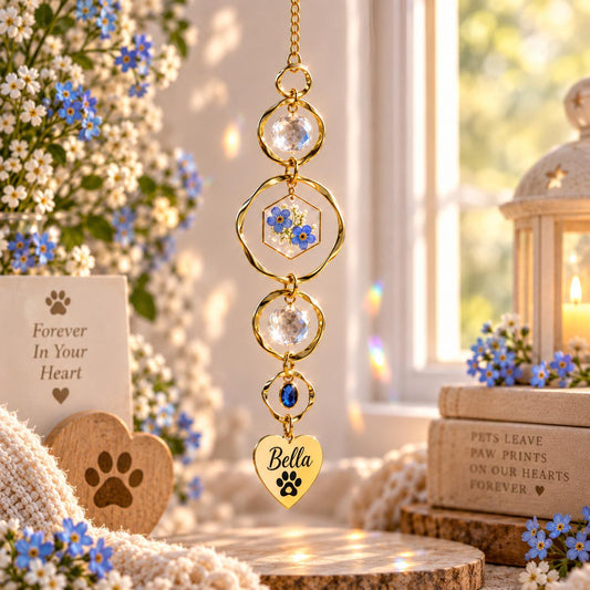Personalized pet memorial suncatcher with name and birthstone