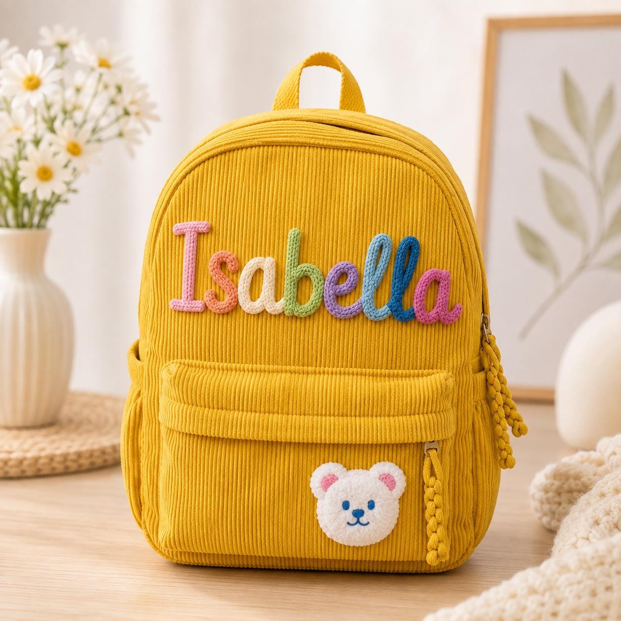 Personalized Corduroy Kids Backpack, Custom Name Toddler Bag, Embroidered Preschool Backpack, Kindergarten School Gift for Girls Boys