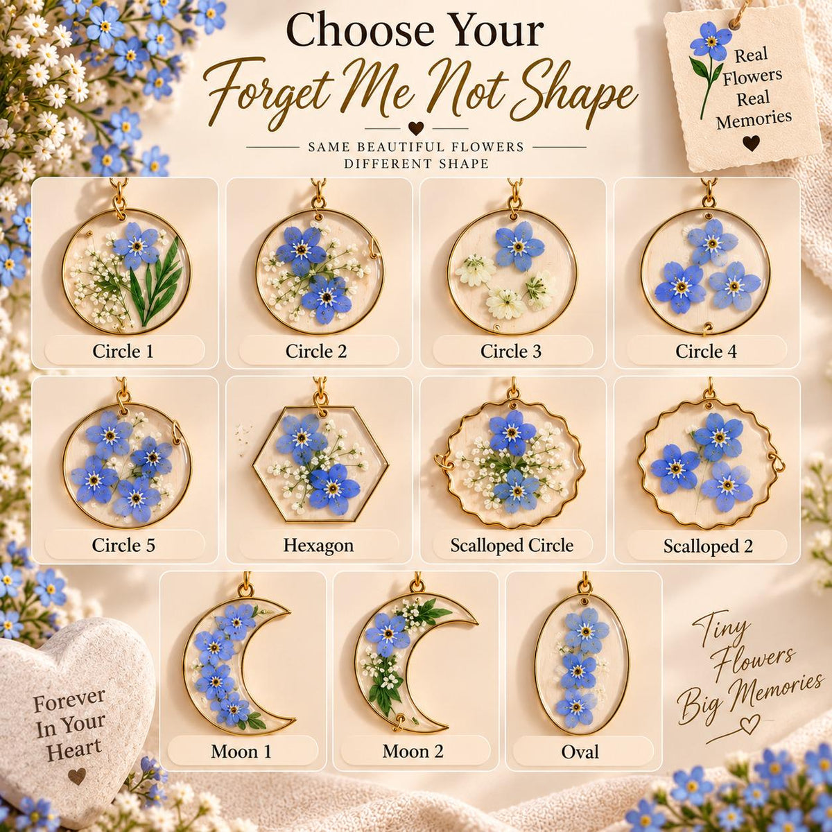 Forget-me-not memorial suncatcher shape options