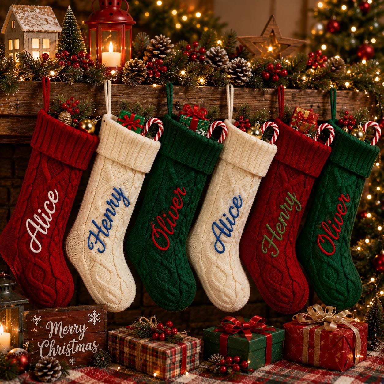 Personalized Christmas Stocking with Name, Custom Knitted Stocking, Embroidered Xmas Stocking, Family Holiday Gift, Christmas Decor