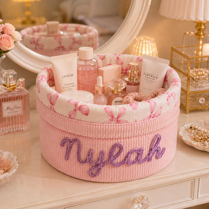 Personalized Corduroy Makeup Bag with Name – full product view
