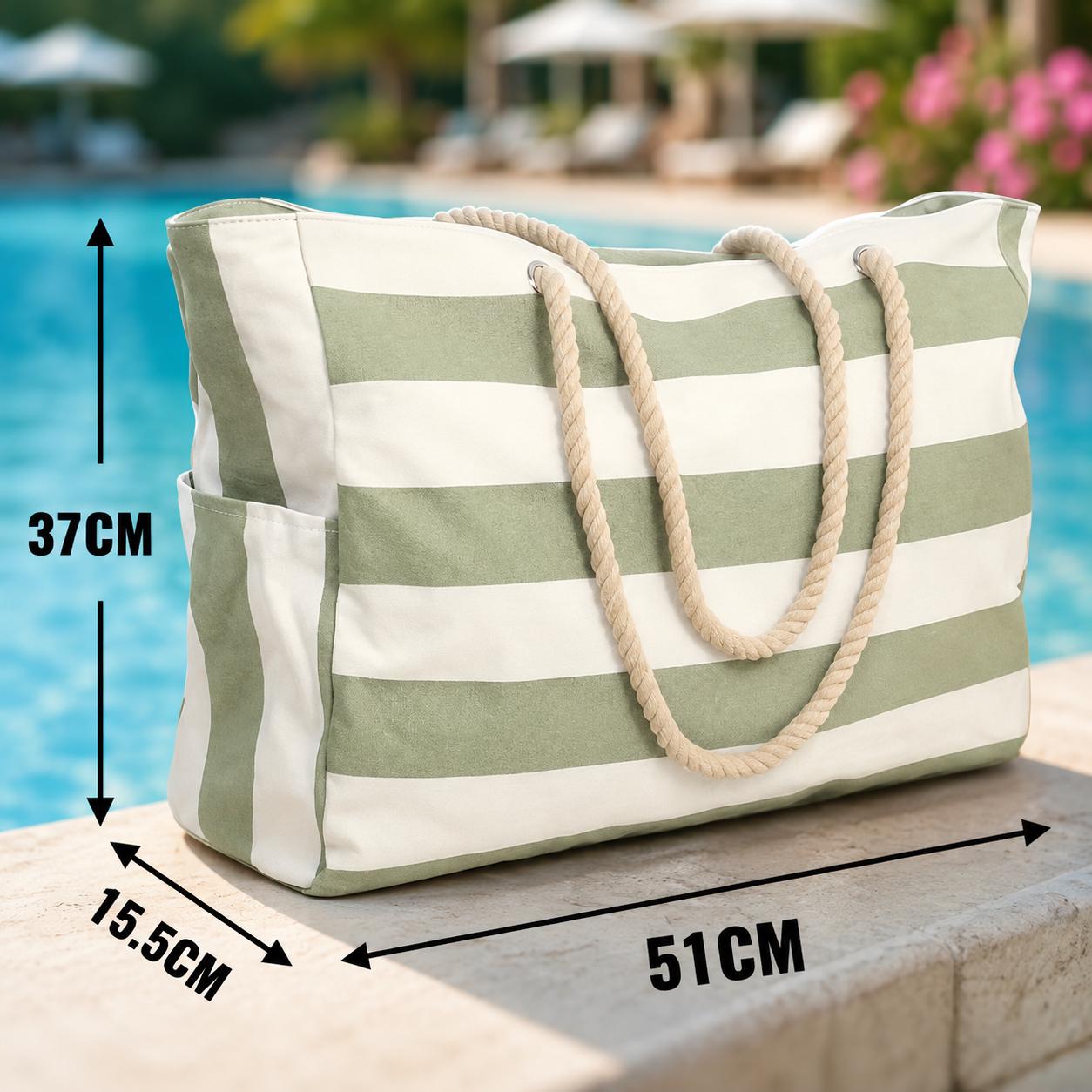 Personalized Beach Bag with Zipper, Custom Chenille Name Tote, 3D Embroidered Beach Tote, Waterproof Striped Pool Bag, Bridesmaid Gift