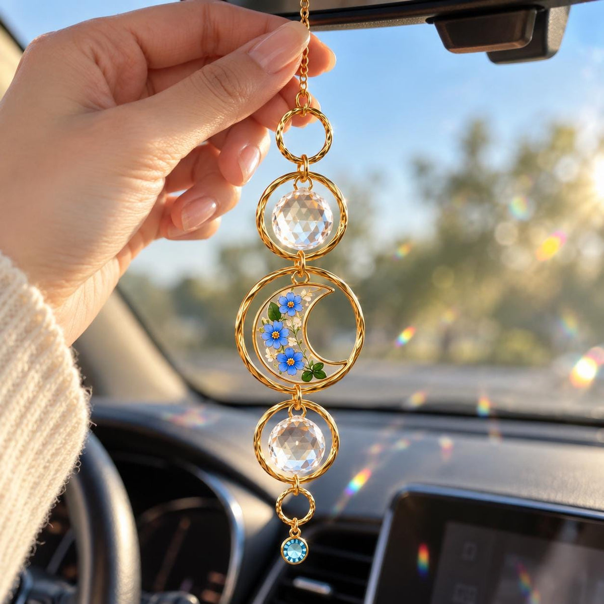 Personalized birthstone suncatcher with forget-me-not flowers - image 9
