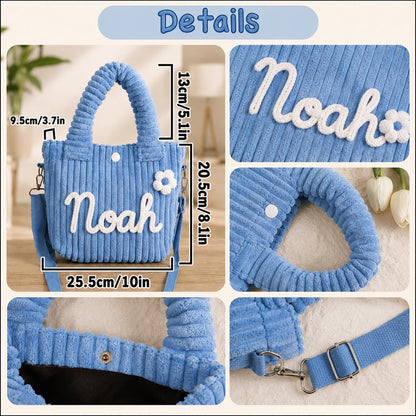 Personalized Kids Corduroy Crossbody Bag – size and dimension details