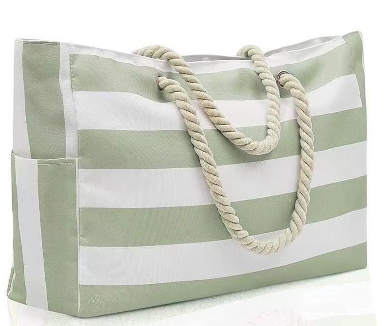 Personalized Beach Bag with Zipper, Custom Chenille Name Tote, 3D Embroidered Beach Tote, Waterproof Striped Pool Bag, Bridesmaid Gift