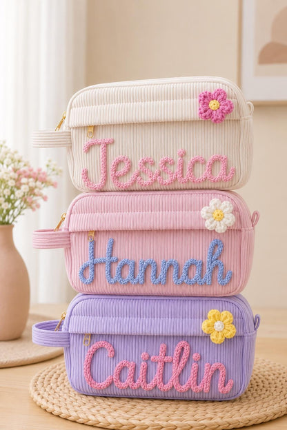 Personalized Corduroy Pencil Case with Name – full product view