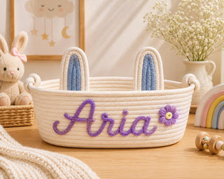 Personalized Bunny Ear Cotton Rope Basket – full product view