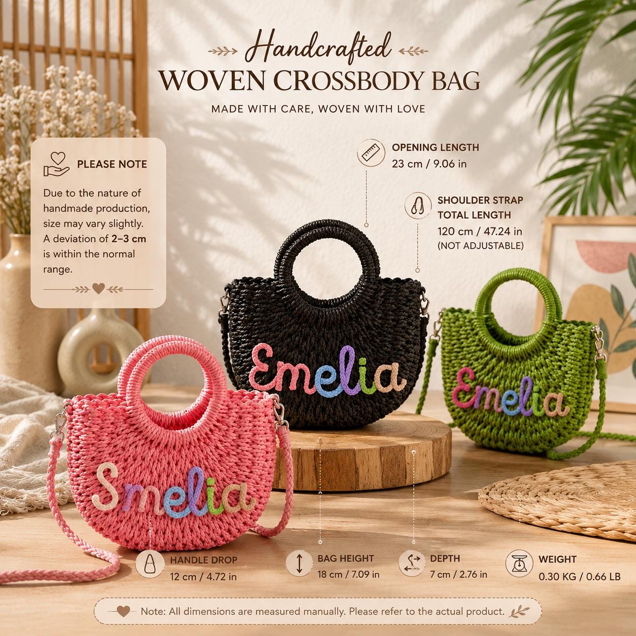 Personalized Straw Bag for Girls, Custom Name Kids Handbag, Woven Seagrass Purse, Gift for Little Girls