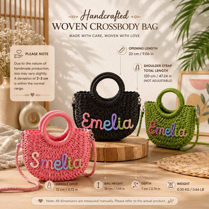 Personalized Straw Bag for Girls with Name – available color and yarn options