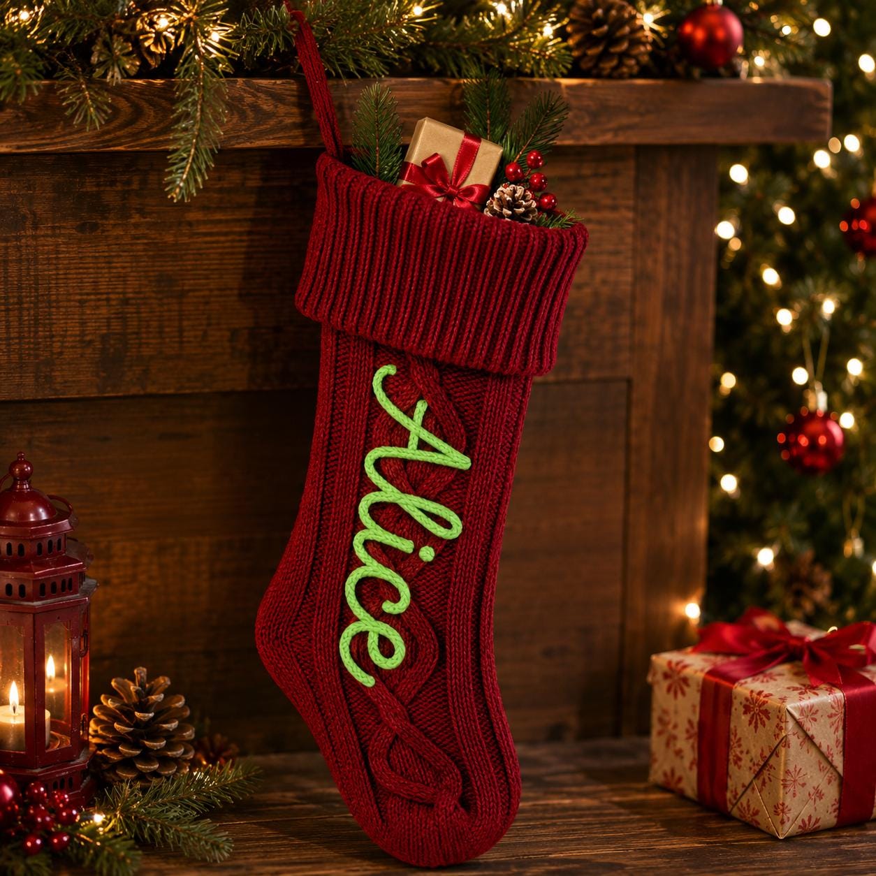 Personalized Christmas Stocking with Name, Custom Knitted Stocking, Embroidered Xmas Stocking, Family Holiday Gift, Christmas Decor