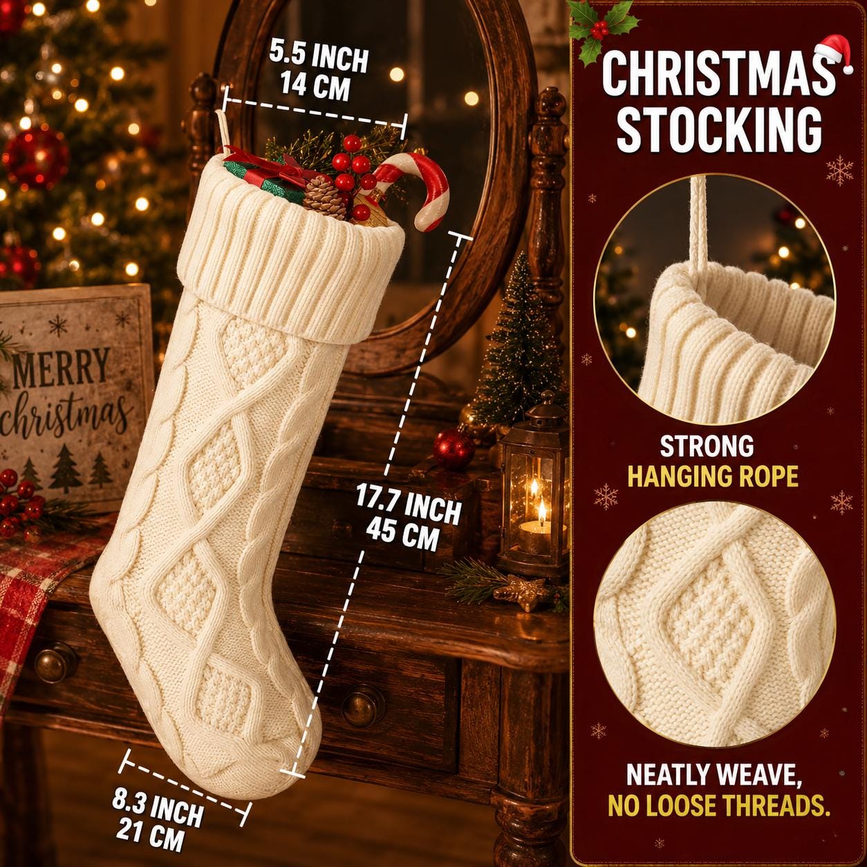 Personalized Christmas Stocking with Name, Custom Knitted Stocking, Embroidered Xmas Stocking, Family Holiday Gift, Christmas Decor