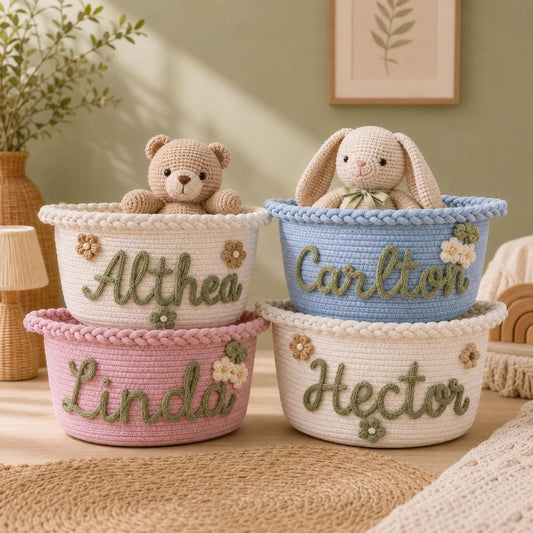 Personalized Cotton Rope Baby Basket, Custom Name Woven Storage Basket, Nursery Organizer, Baby Shower Gift