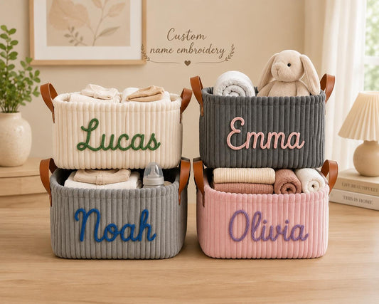 Personalized Embroidery Baby Storage Basket with Name, Custom Nursery Basket, Baby Shower Gift, Newborn Gift Basket with Icon