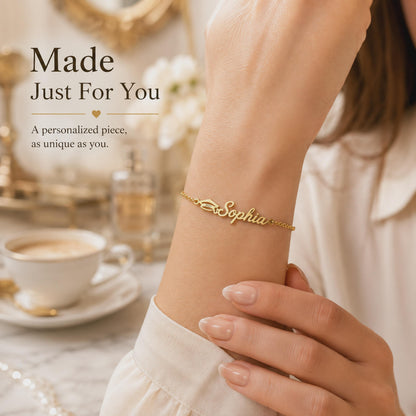 Personalized Sophia name bracelet worn on the wrist