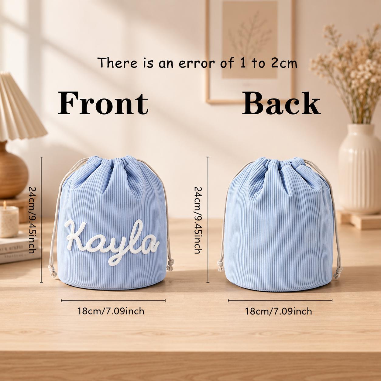 Personalized Corduroy Makeup Bag, Custom Name Cosmetic Organizer, Embroidered Beauty Storage, Floral Makeup Pouch, Gift for Her