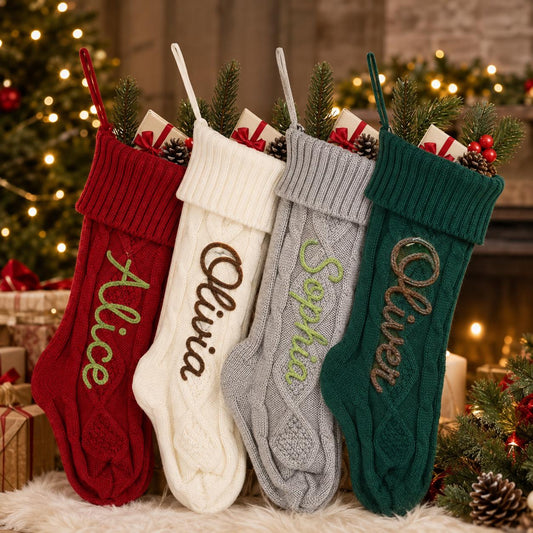 Personalized Christmas Stocking with Name, Custom Knitted Stocking, Embroidered Xmas Stocking, Family Holiday Gift, Christmas Decor