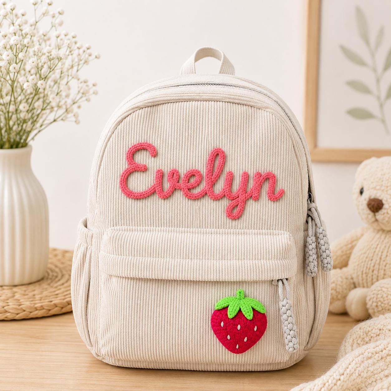 Personalized Corduroy Kids Backpack, Custom Name Toddler Bag, Embroidered Preschool Backpack, Kindergarten School Gift for Girls Boys