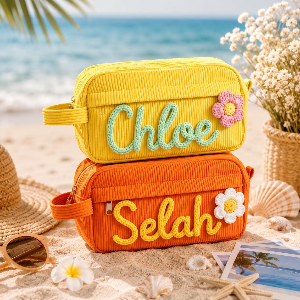 Personalized Corduroy Pencil Case, Custom Name Pouch, Back to School Gift, Monogram Pencil Bag with Yarn Name, Kids Gift