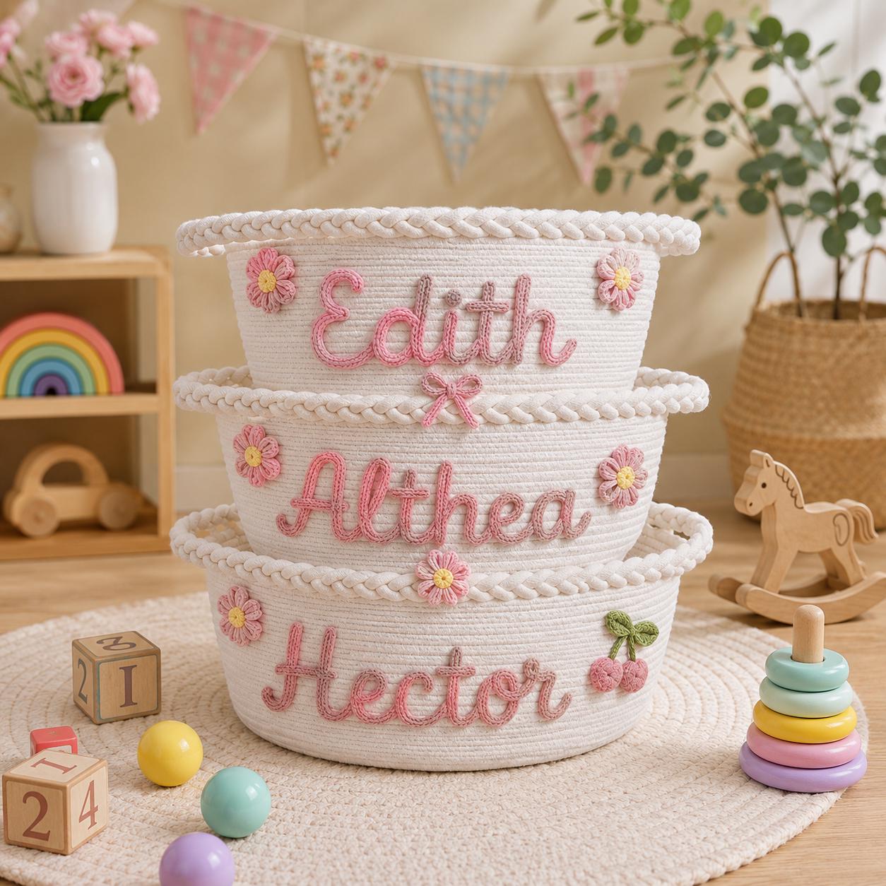 Personalized Cotton Rope Baby Basket, Custom Name Woven Storage Basket, Nursery Organizer, Baby Shower Gift