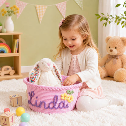 Personalized Cotton Rope Baby Basket – available color and yarn options